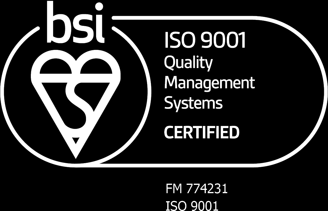 BSI certification badges. BSI ISO 9001 Quality Management Systems Certified, certificate number FM 774231.