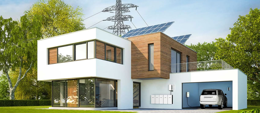 home using solar energy storage system with batteries.